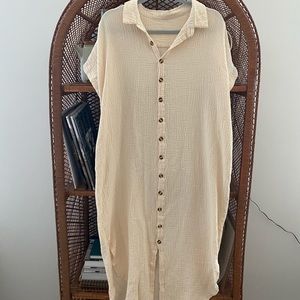 peach muslin/gauze button down midi dress